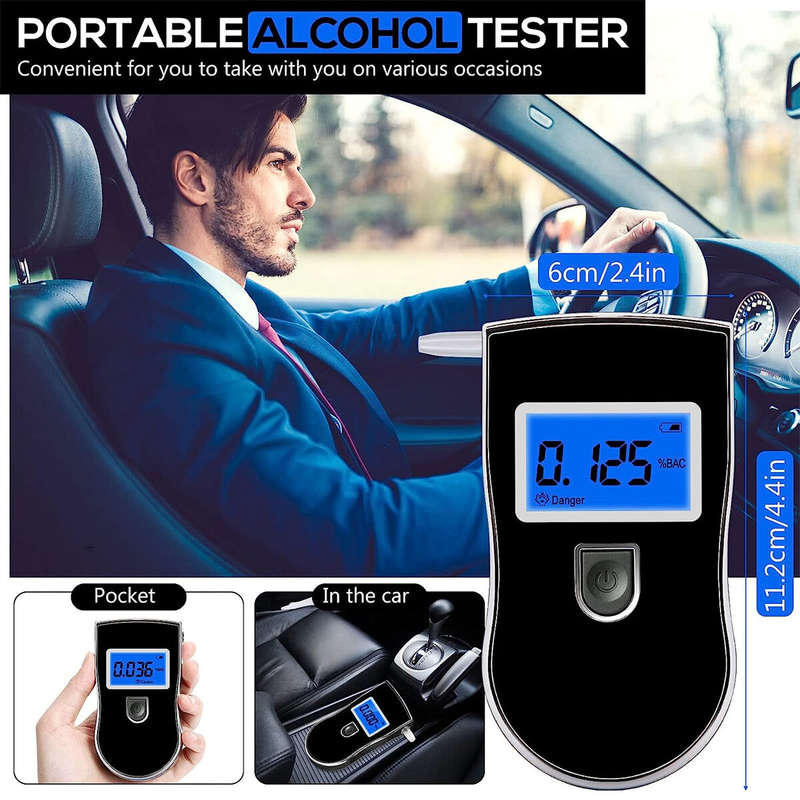 Portable Alcohol Breathalyzer with 20 Mouthpieces Professional Grade Accuracy Blood Alcohol Tester L