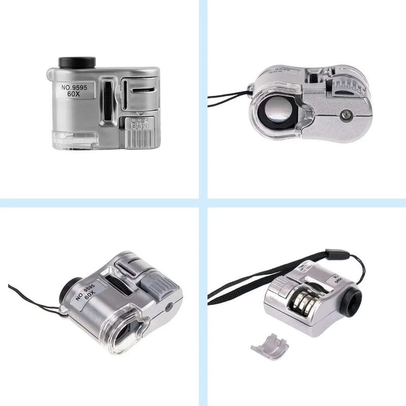 60X Handheld Mini Pocket Magnifier with UV and LED Light Portable Jeweler Microscope Magnifying Glas