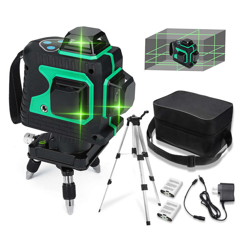 MUSTOOL 3D Green Auto Laser Level 12 Lines 360 Horizontal & Vertical Cross Build Tool Measuring Tool