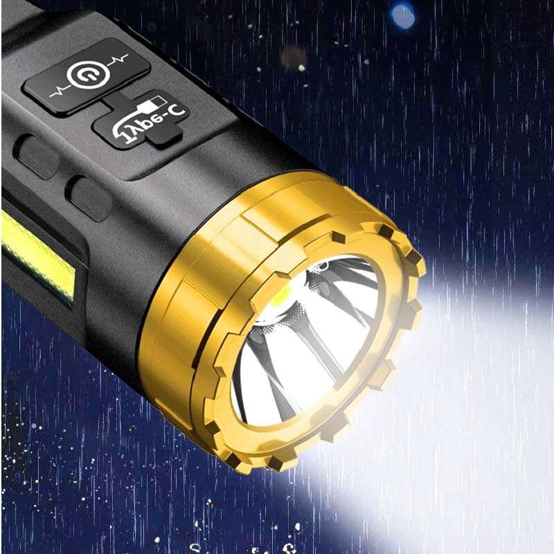BIKIGHT 885 LED+COB 500m Long Range Strong ABS Housing Flashlight With COB Side Light Type-C USB Rec