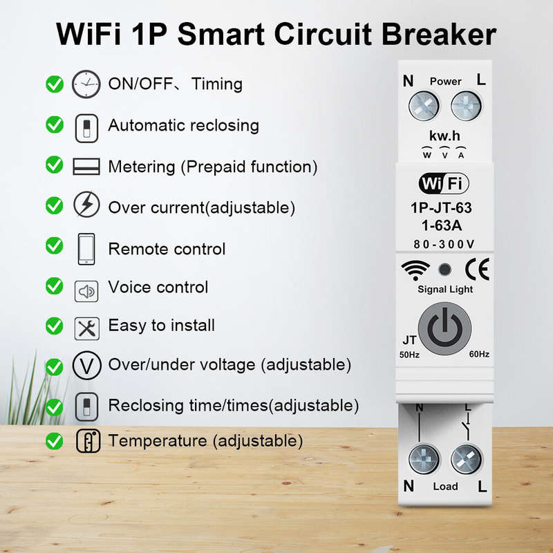 Smart WiFi Circuit Breaker Meter, Rated Voltage AC230 Protection Against Overload Lightnin Overcurre