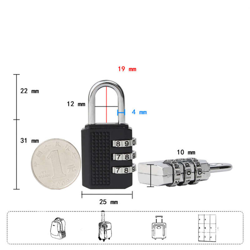 Zinc Alloy Miniature Combination Lock 532510mm Black Secure Luggage Pouch Storage High-Quality Durab