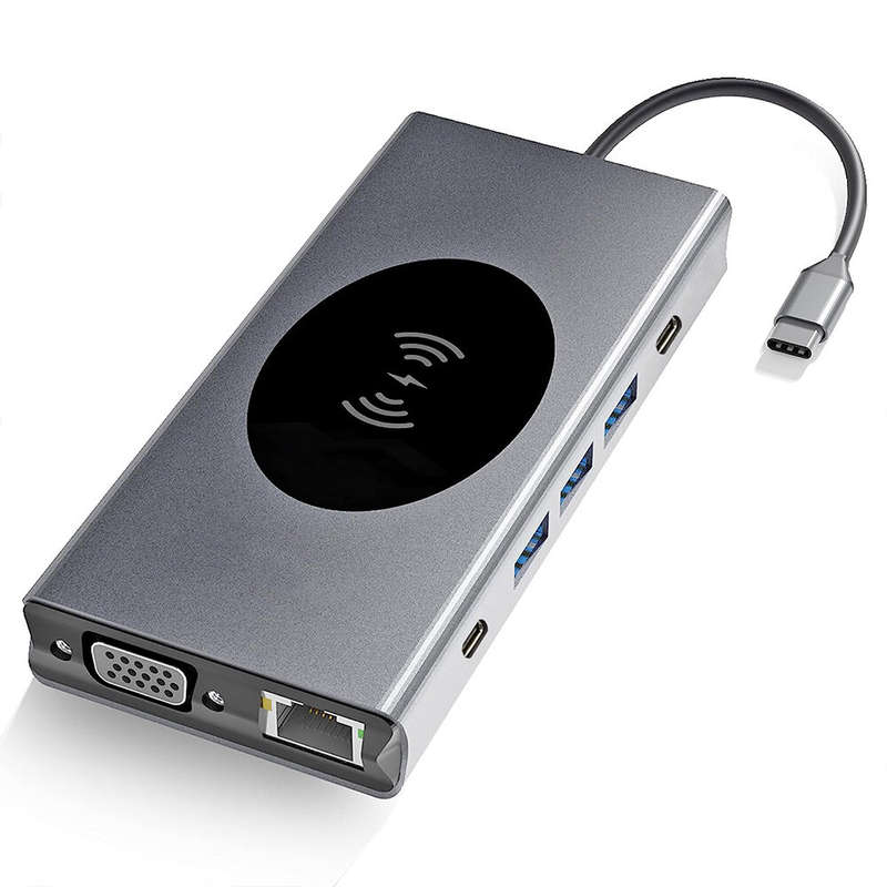 Pobod 13 in 1 Type-C Docking Station with USB3.0*3 USB-C PD USB-C*2 HDMI VGA RJ45 SD/Micro SD Card R
