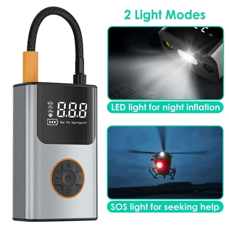 150PSI Fast Inflation Bike Air Pump 5 Inflation Modes 70W Power 2000mAh Power Bank Digital Display U
