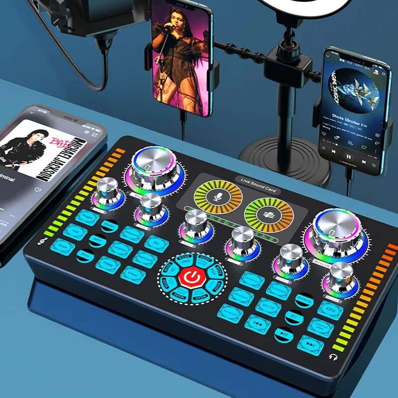 Q7 Live Sound Card Sound Mixer Podcast Karaoke Home Studio Record Professional Soundcard bluetooth M