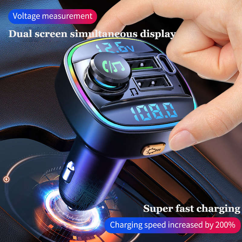 Dual Display Car bluetooth V5.0 FM Transmitter 20W PD + QC3.0 USB Car Charger 7 Colors RGB Backlit L