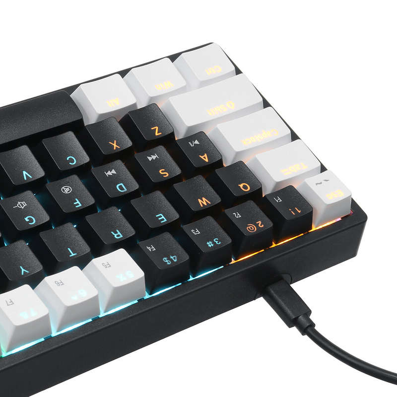 LEAVEN K620 Mechanical Keyboard 61 Keys PBT Translucent Dual-Color Injection Keycaps Blue/Red Switch