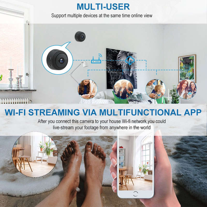 A9 Wireless 1080P HD WiFi Camera Rechargeable Battery Magnetic Mount Remote Viewing Multi-User Suppo