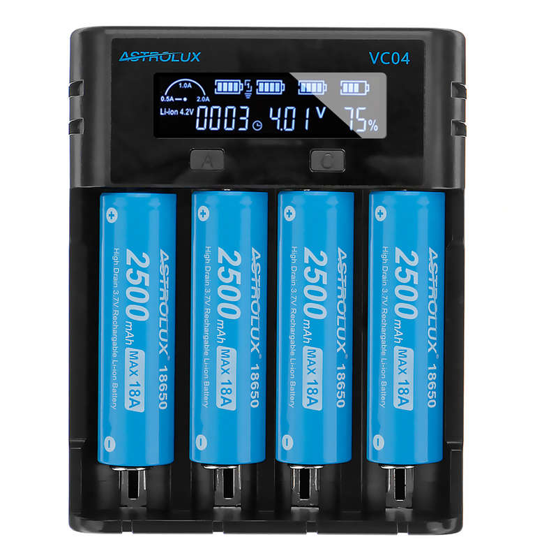 Astrolux VC04 Micro Type-C 2A Quick Charge Li-ion Ni-MH Battery Charger Current Optional USB Charger