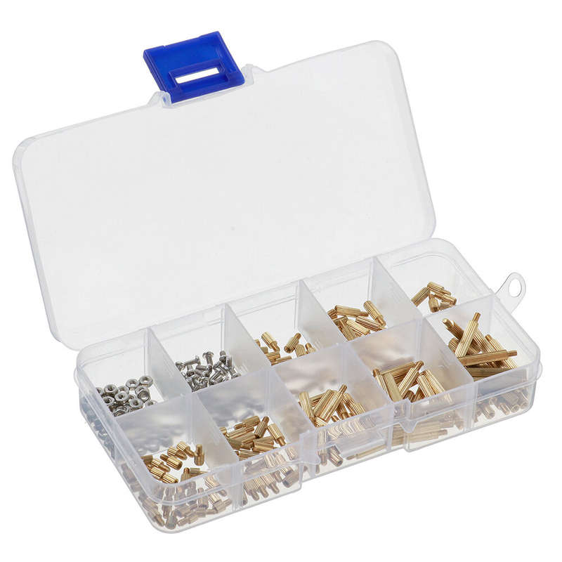 AOQDQDQD 260Pcs M2 PCB Threaded Brass Male Female Standoff Spacer Board Hex Screws Nut Assortment Bo