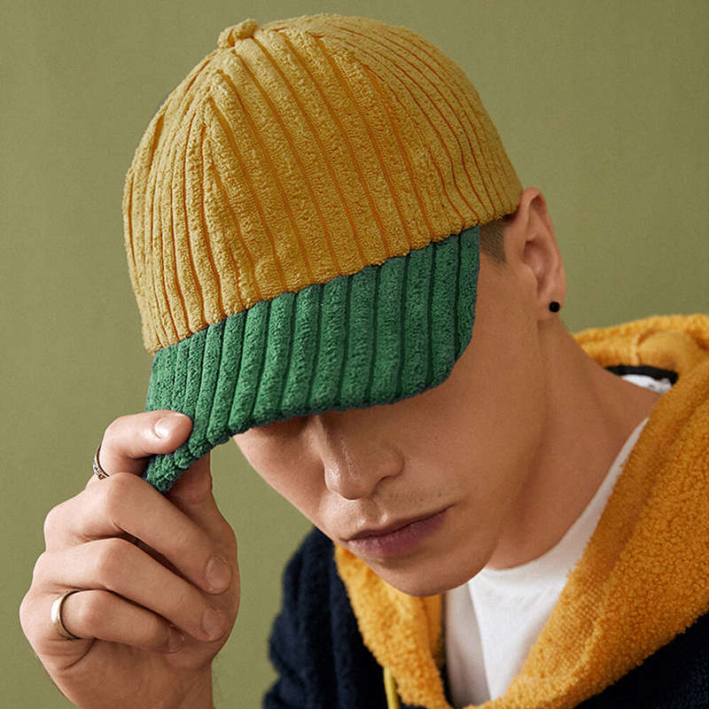 Collrown Men Corduroy Contrast Color Casual Youth Personality Sunvisor Curve Brim Baseball Hat
