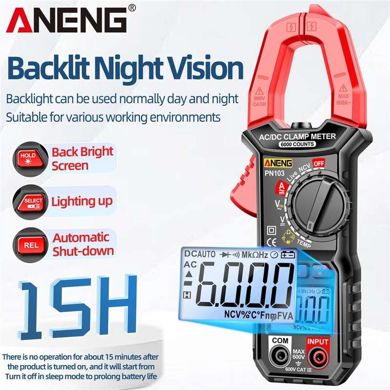 ANENG PN103 Digital Clamp Meter AC/DC Current Professional Multimeter 6000 Counts True RMS Tester Me
