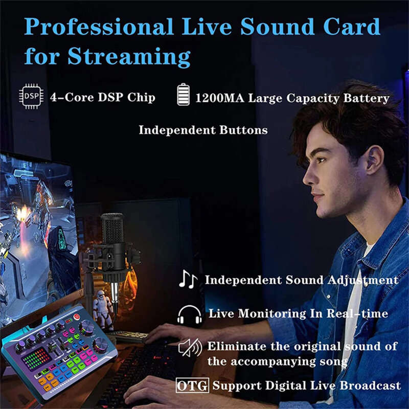 F998 Sound Card Microphone Live Broadcast Cards Computer PC Mixing Console Professional Studio Kit A