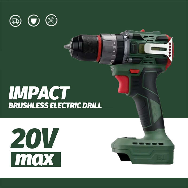20V Impact Electric Drill Dual Speed Brushless Lithium Battery 25+3 Torque Multifunction High Power