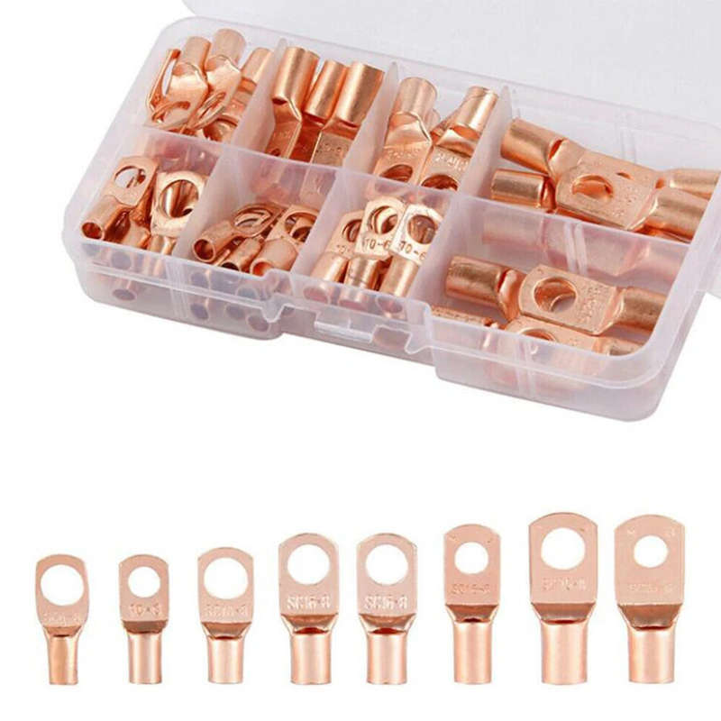 60pcs Wire Lug Copper Ring SC6-25 Copper Connectors Bare Cable Electric Crimp Terminal Connector Kit