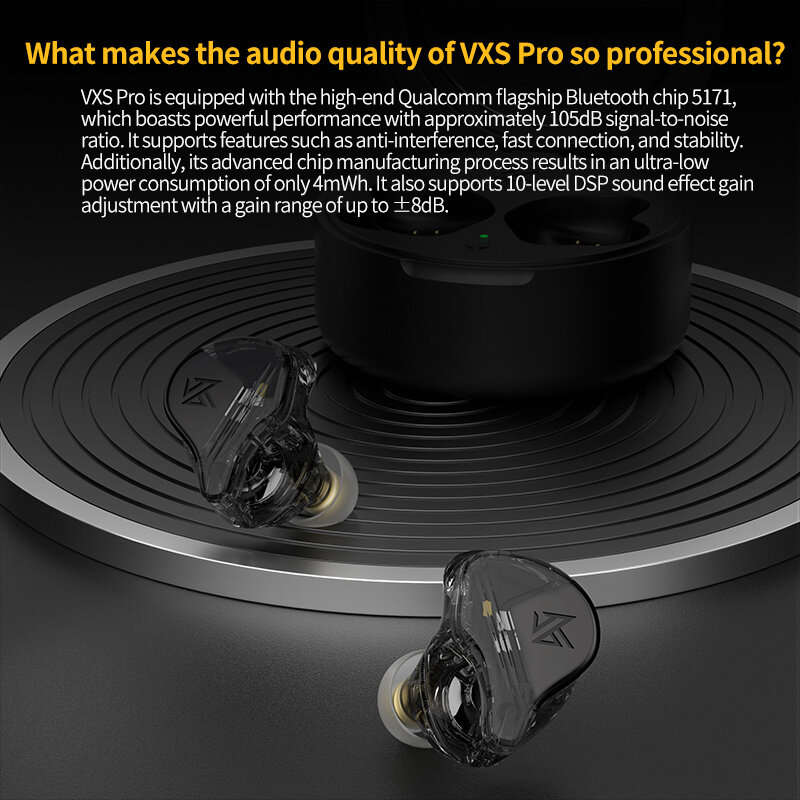 KZ VXS PRO bluetooth 5.3 Earphone QCC5171 Chip CVC9.0 Call Noise Cancelling 10mm Unit HiFi Stereo AA