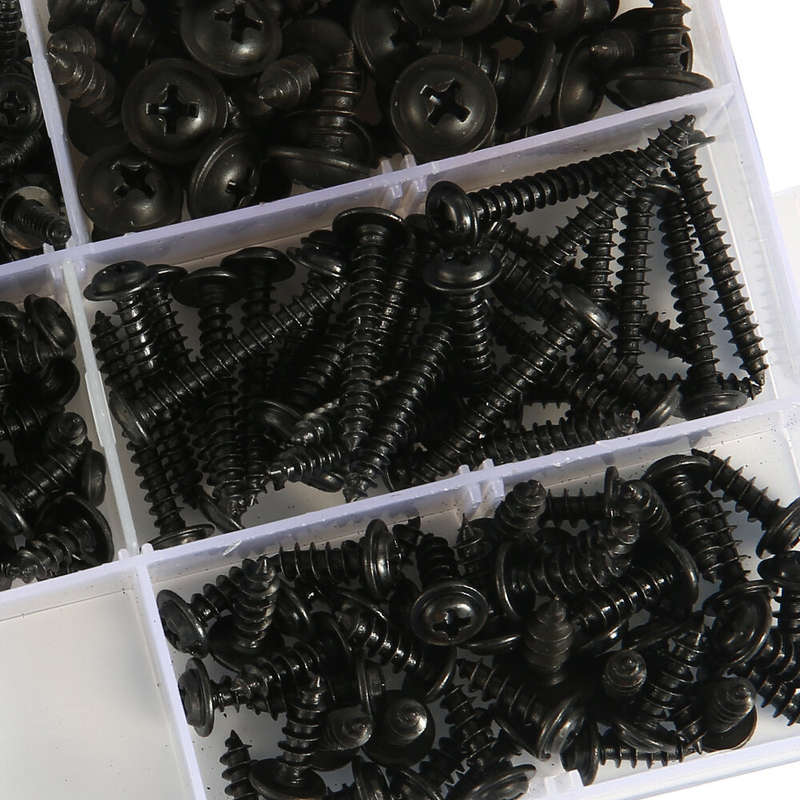 340Pcs Pan Head Tapping Screw Cross Head M3/M3.5/M4/M4.8 Self Tapping Screw Set Assortment Kit Black