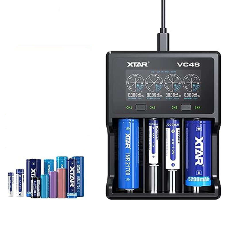 XTAR VC4SL Intellegent LCD Battery Charger USB C QC3.0 Fast Charge 1.2V Ni-MH AAA AA Batteries Recha