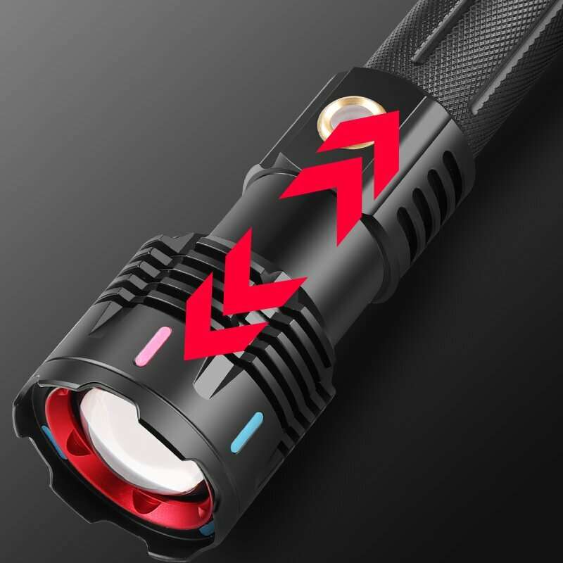 30W White-Light LED Flashlight Tactical Telescopic Zoom Flashlight Band Color Night Light Long Range