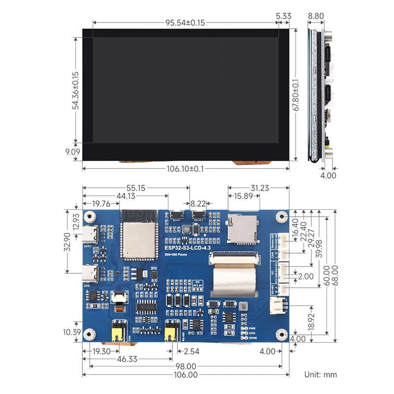 ESP32-S3 4.3 inch Capacitive Touch Screen Development Board Dual-Core Processor 240MHz Support WiFi
