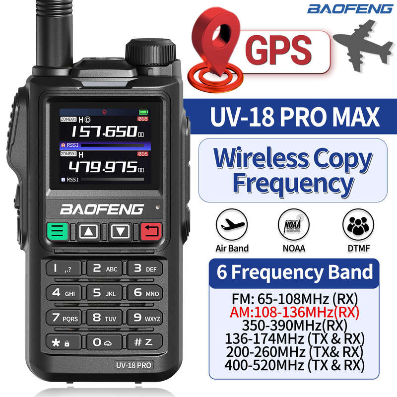 Baofeng UV-18 PRO GPS Walkie Talkie Wireless Copy Frequency 999 CH NOAA Long Range Type-C VHF UHF Ha