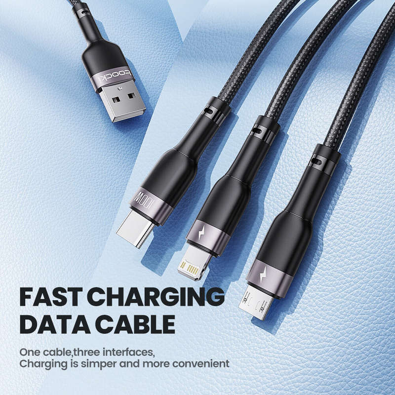 Toocki TQ-X61 6A 100W USB-A to iP/Micro/Type-C Cable Fast Charging Data Transmission Copper Core Lin