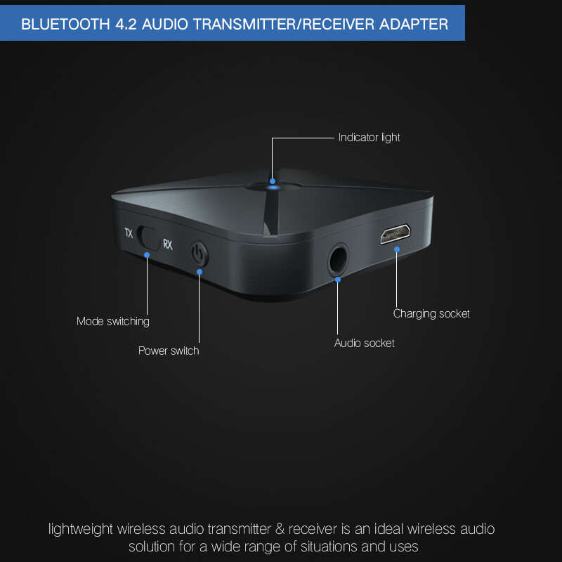 KN319 Bluetooth Receiver Transmitter 2-in-1 Wireless bluetooth Audio Adapter 3.5MM AUX Jack for Spea