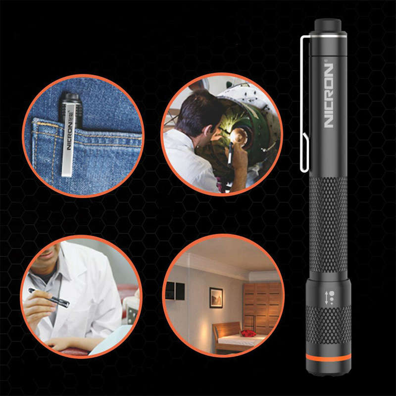 NICRON B22W LED Pocket Pen Light 120 Lumens Portable Zoomable Flashlight with Clip for Inspection Ou