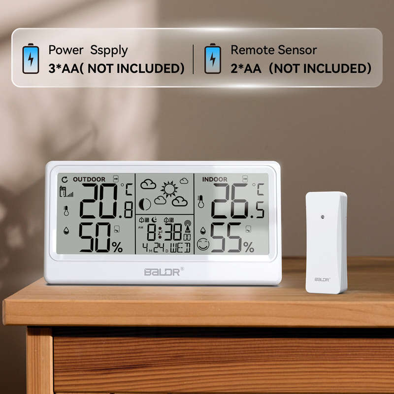 BALDR 8.5" LCD Screen Weather Station RCC Alarm Clock Digital Temperature Humidity Meter Weather For