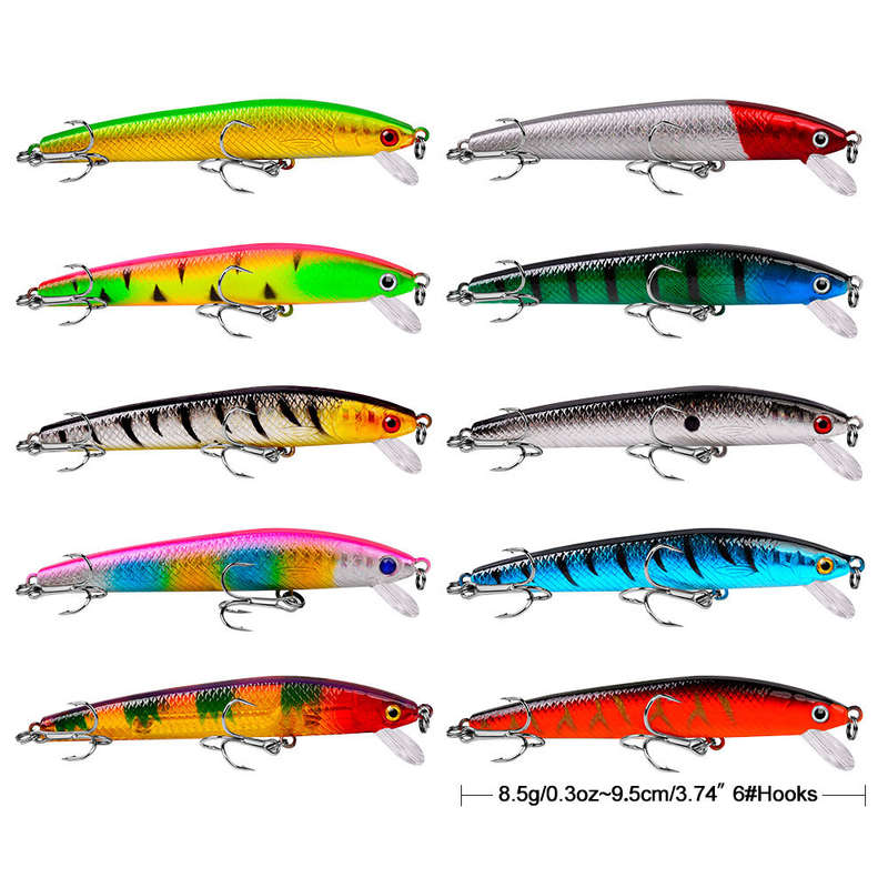 ZANLURE 10 Pcs 95mm 8.5g Fishing Lure Set Mini Fishing Hard Bait Minnow Floating Swing Crankbait Cra