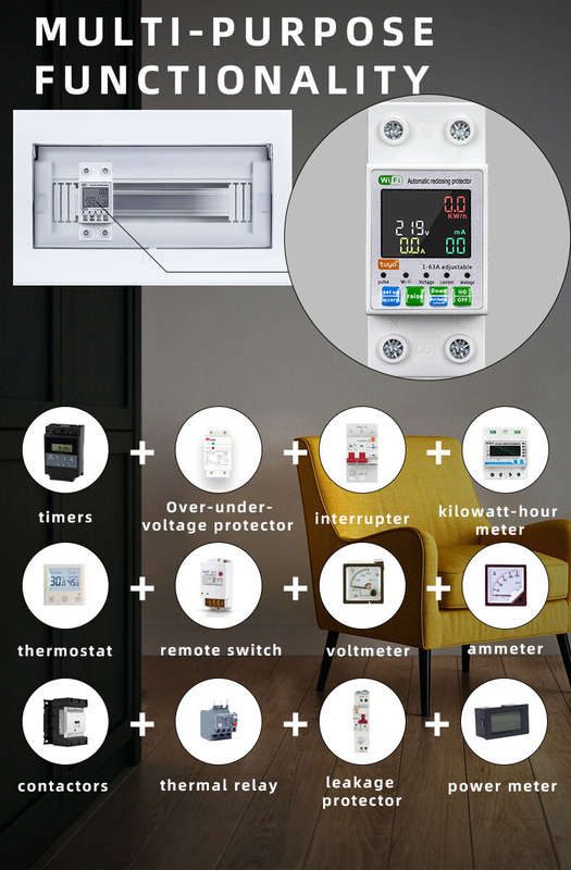 Tuya WiFi Intelligent Circuit Breaker with LCD Display App Control, Four Timing Modes Comprehensive