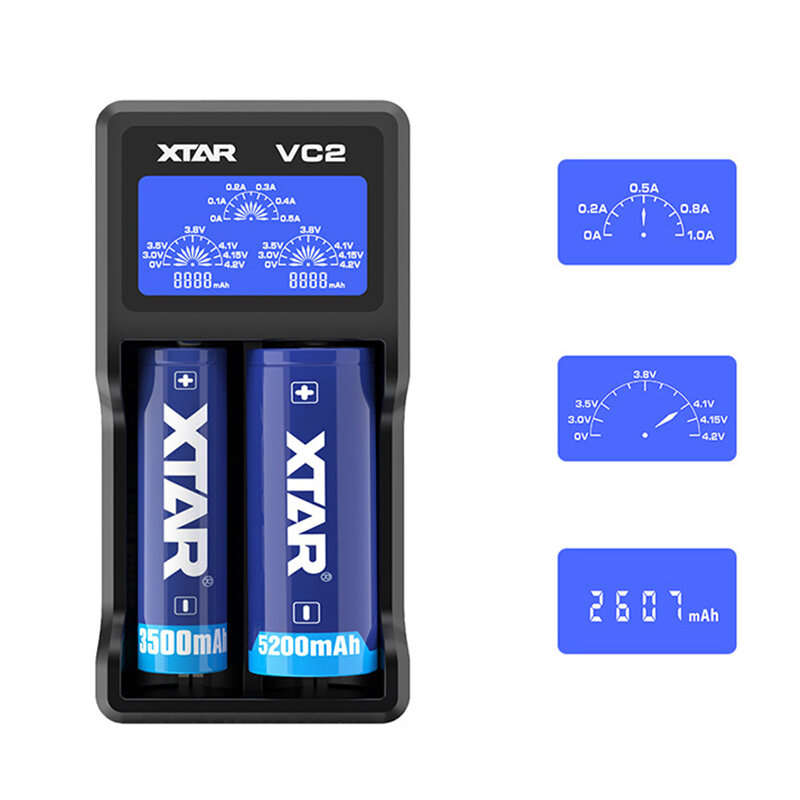XTAR VC2 18650 Battery Charger Test Batteries Capacity Display USB Charger For 10400-26650 Li-Ion Ba