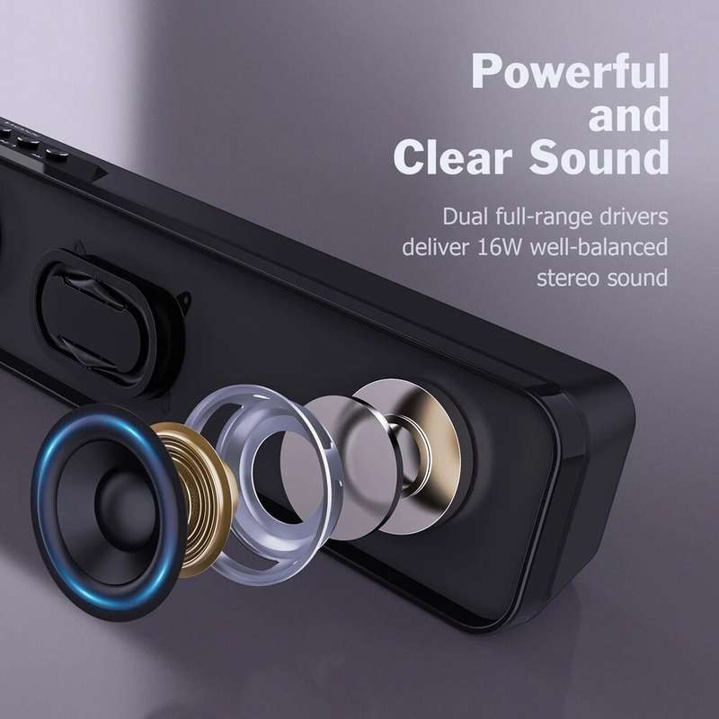 DOSS 1388 Mini Sound Bar Wireless bluetooth 5.0 Computer Speaker Subwoofer Stereo 8W x2 Soundbar Pow