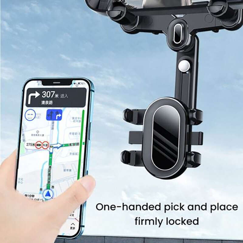 Car Rearview Mirror Bracket Extendable 360 Rotating Multifunctional Phone Mount for Navigation Rever