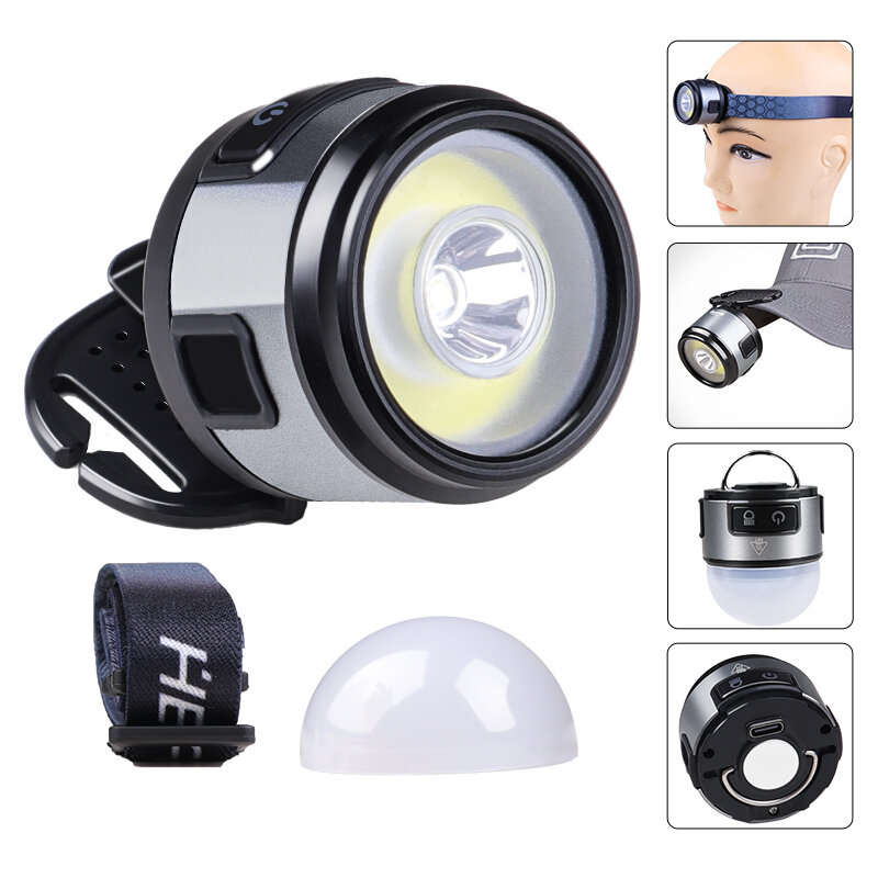 BIKIGHT 3-in-1 XPG + COB 400LM Headlamp with Clip White & Red Camping Light Emergency Work Lamp Torc