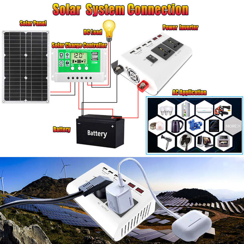 12V to 220V Inverter 4000W Car Power Converter Solar LCD Dual Display 4 USB 4.2A Fast Charge with In