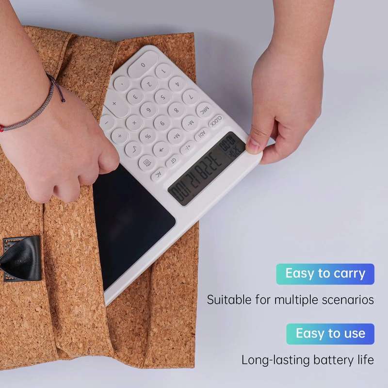 2 in1 Desktop Standing Calculator With LCD Writing Tablet Electronic Calendar Time Temperatures for