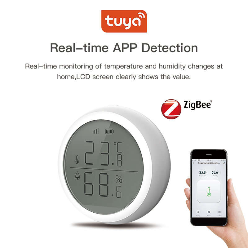 RSH Tuya Smart ZigBee3.0 Thermometer Home Indoor Temperature and Humidity Sensor with LCD Display Sm