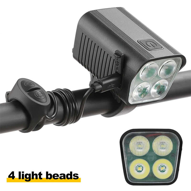 BENGGUO 2-in-1 LED Bicycle Front Light with Bell Horn 4 Super Bright LEDs 500mAh Battery Type-C Char