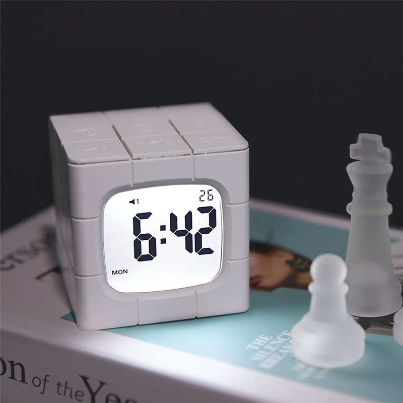 Magic Cube Alarm Clock LED Multifunctional Time Manager USB Charging Alarm Clock Timer Study Cooking