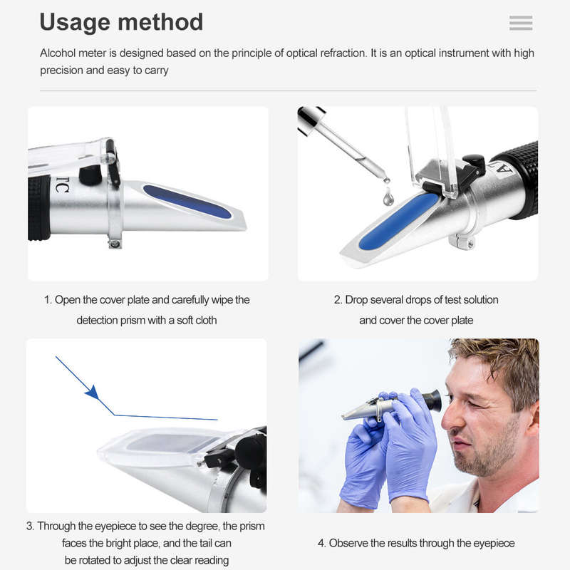 HandHeld Alcohol Refractometer Alcoholometer Alcohol Tester 0-80% Alcohol Sugar Refractometer ATC Wi