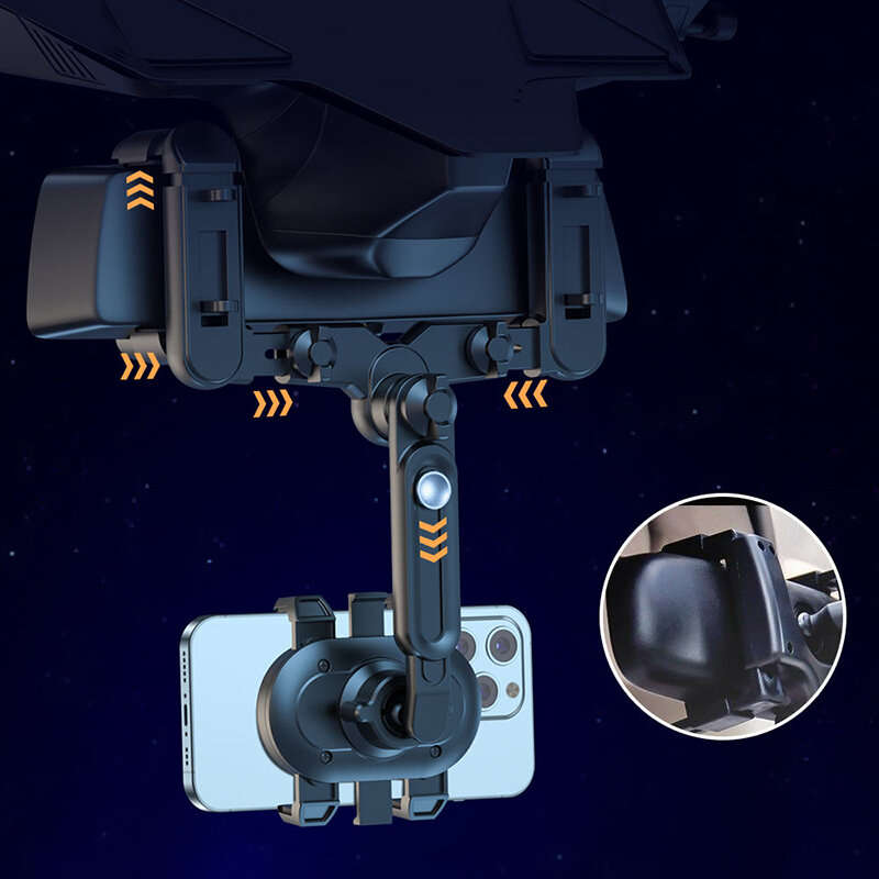 Car Rearview Mirror Bracket Extendable 360 Rotating Multifunctional Phone Mount for Navigation Rever