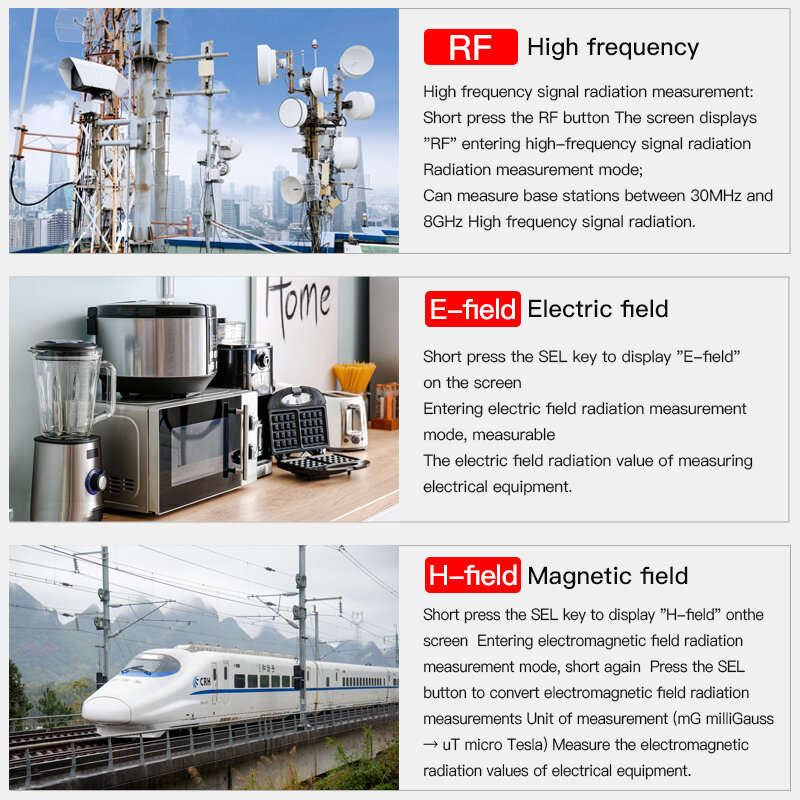 MESTEK EMF02R Electromagnetic Radiation Detector High Voltage Line Magnetic Field Radiation Instrume