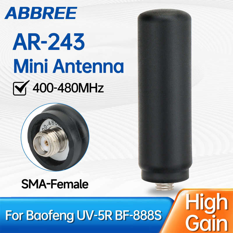 ABBREE AR-243 SMA-Female Mini Antenna UHF 400-480MHz Short Small Antenna for Walkie Talkie Baofeng B