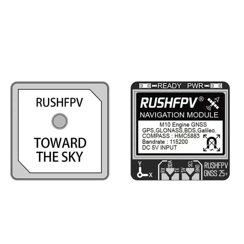 RUSHFPV GNSS PRO UBX NMEA M10 Dual Protocol GPS Module Built-in Ceramic Antenna 5883 Compass for RC