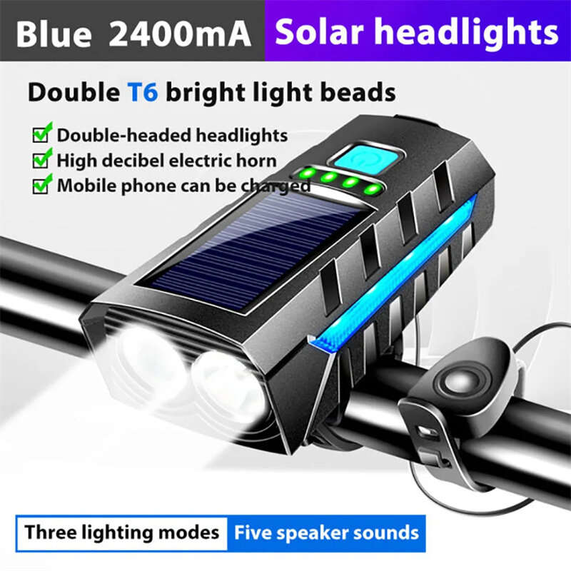 Bikight 4 in 1 Solar Bike Headlight 2400mAh Battery Power Bank 3 Light Modes Waterproof Bicycle Fron
