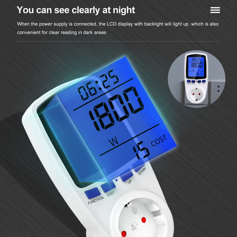 Digital Voltage Wattmeter Power Meter Socket EU Plug 230V AC Wattage Kwh Energy Consumption Electric