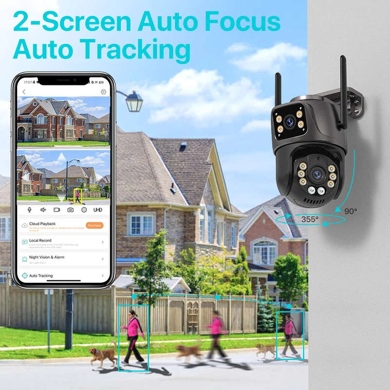 6MP HD Dual Lens Wifi IP Camera PTZ Outdoor AI Tracking Two Way Audio Night Vision Full Color Camera