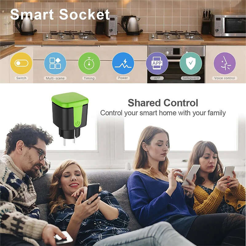 RSH-OP003 16A Tuya Smart WiFi Socket IP44 Waterproof Energy Monitor EU Plug Wireless Remote Control