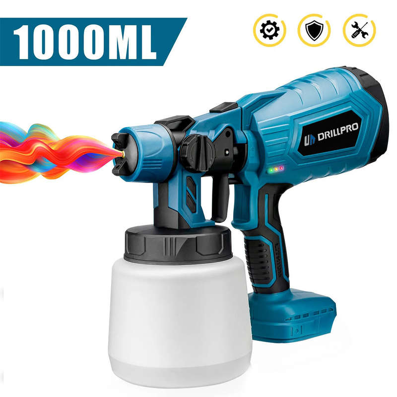 Drillpro 1000ML Cordless Electric Spray Gun Portable Household Paint Sprayer Auto Furniture Steel Co